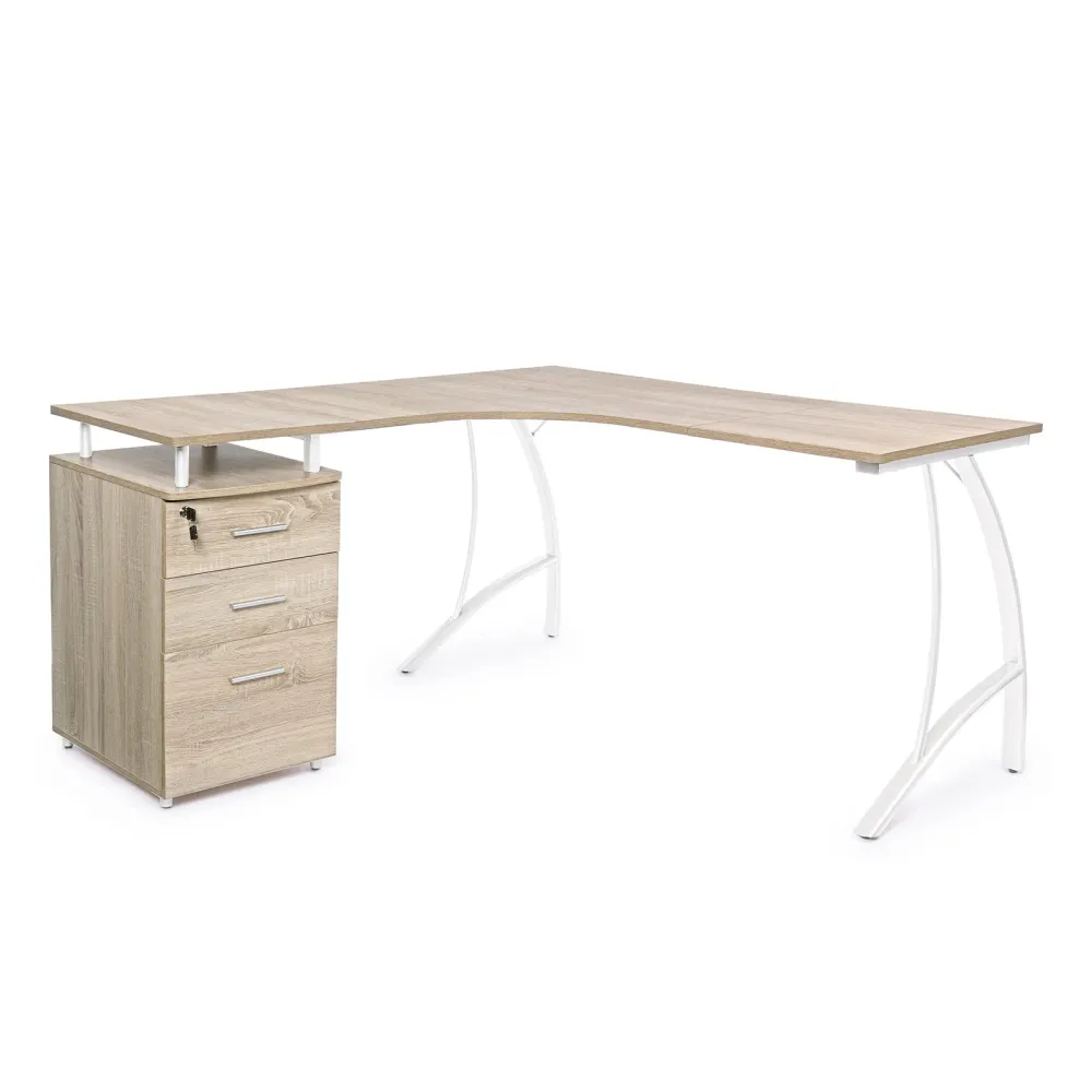 Bureau d'angle en chêne avec caisson bureau et chambre 151 cm