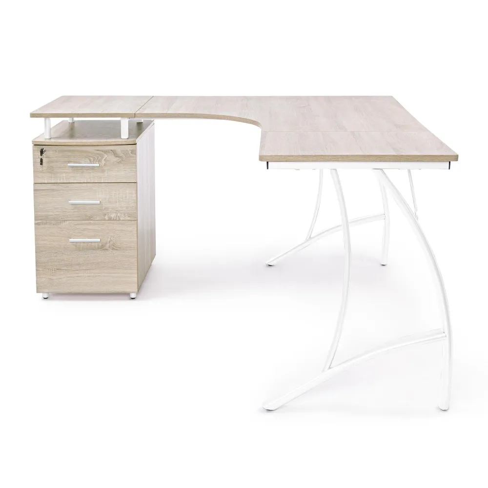 Bureau d'angle en chêne avec caisson bureau et chambre 151 cm