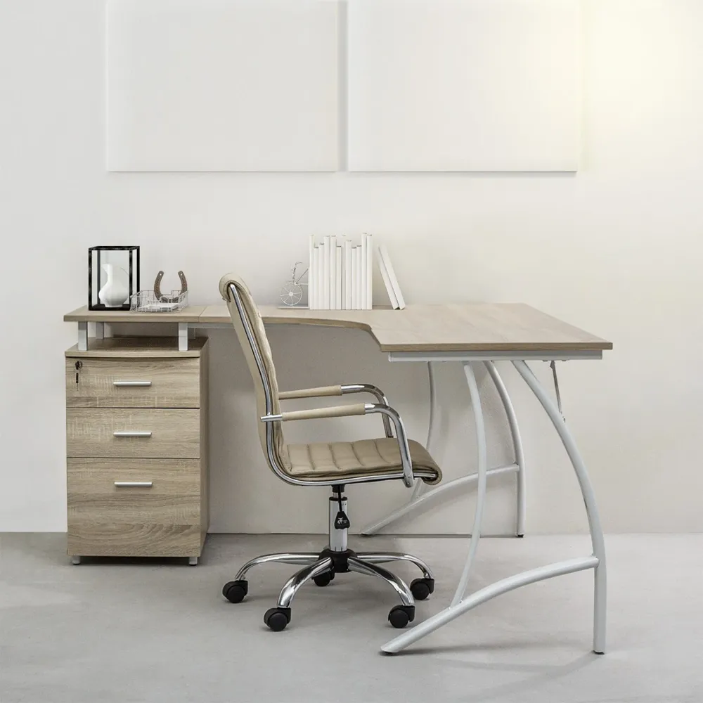 Bureau d'angle en chêne avec caisson bureau et chambre 151 cm