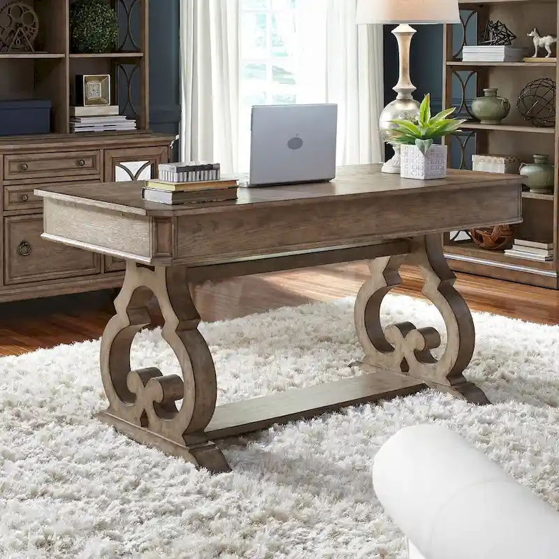 Bureau d'écriture Copper Grove Simply Elegant blanc, marron et taupe chiné