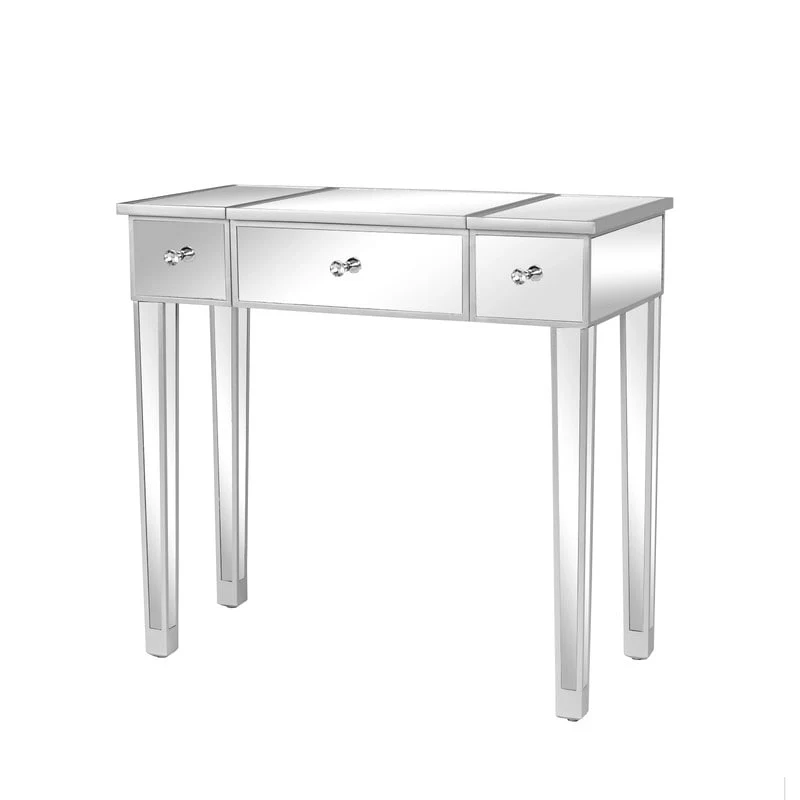 Bureau d'écriture/coiffeuse à plateau relevable 1 tiroir en surface miroir argenté