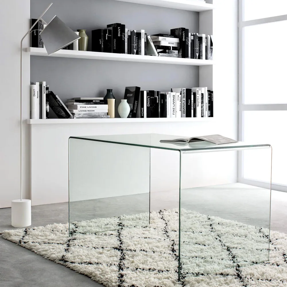 Bureau PC debout "Iride" avec structure en verre transparent 125 x 70 cm pour bureau et chambre
