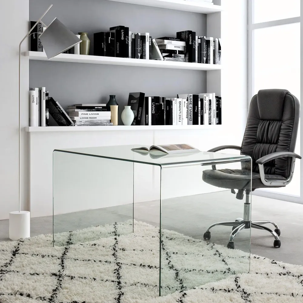 Bureau PC debout "Iride" avec structure en verre transparent 125 x 70 cm pour bureau et chambre