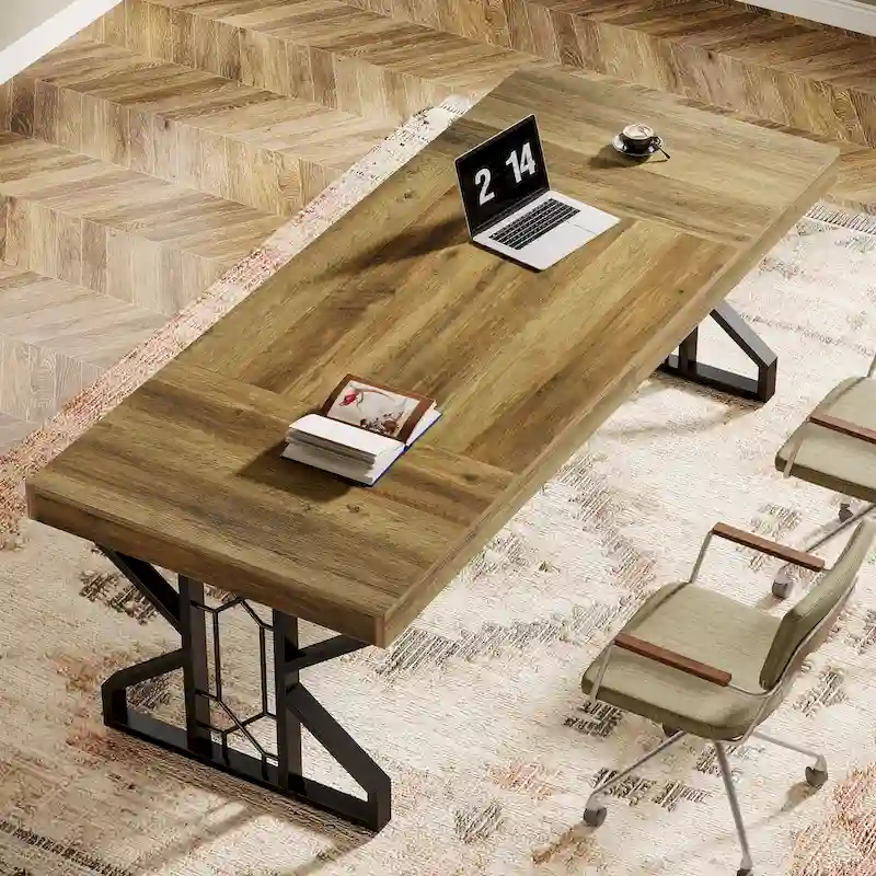Bureau de direction de grande taille (63 pouces), bureau d'ordinateur marron rustique