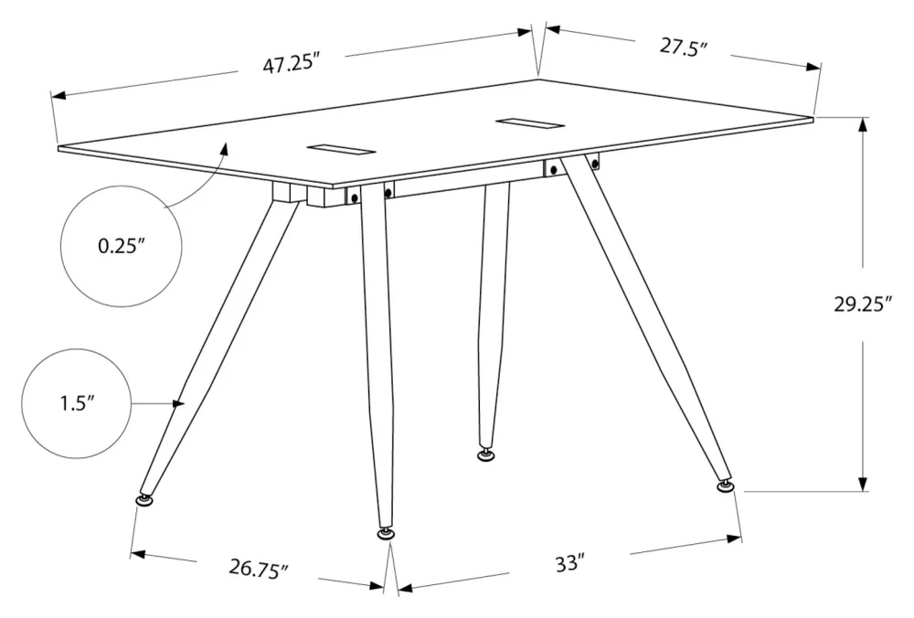BUREAU D'ORDINATEUR - 28"X 48" / BLANC / VERRE TREMPÉ 8MM ( Meuble Mtl )