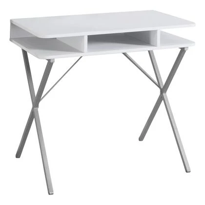 BUREAU D'ORDINATEUR - 31"L / DESSUS BLANC / METAL ARGENT