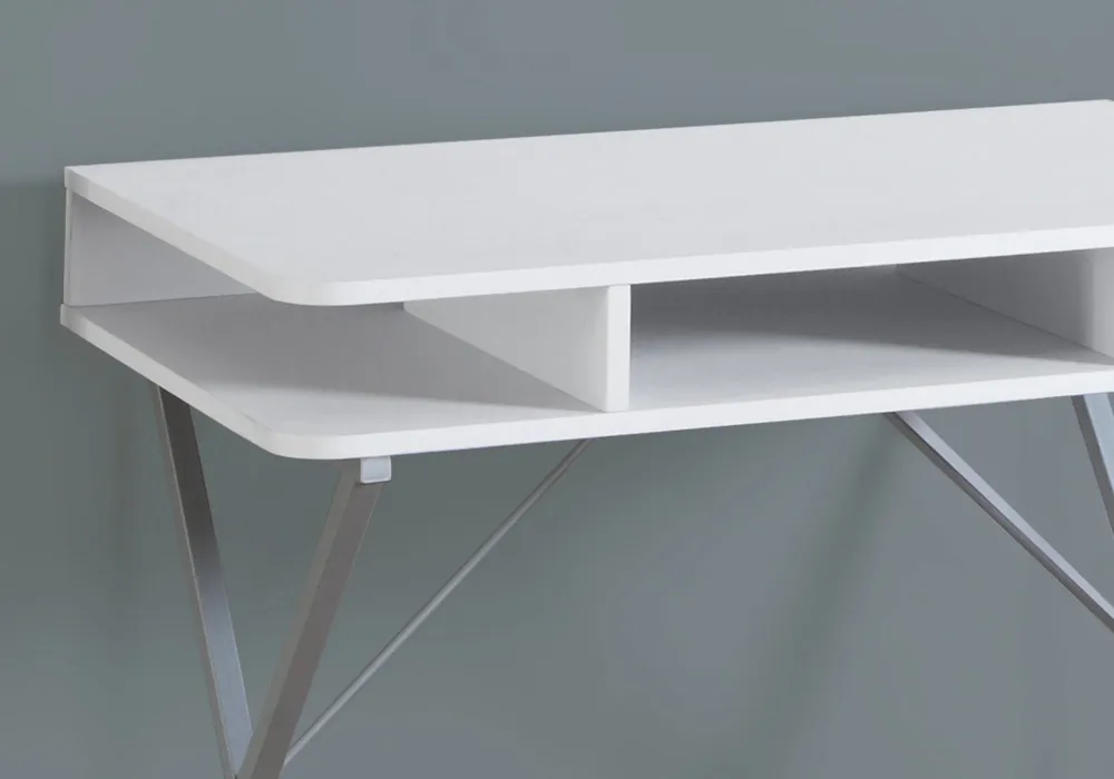 BUREAU D'ORDINATEUR - 31"L / DESSUS BLANC / METAL ARGENT