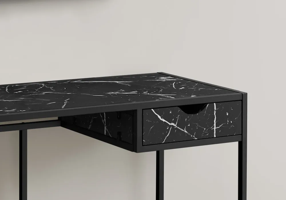 BUREAU D'ORDINATEUR - 42"L / ASPECT MARBRE NOIR / MÉTAL NOIR