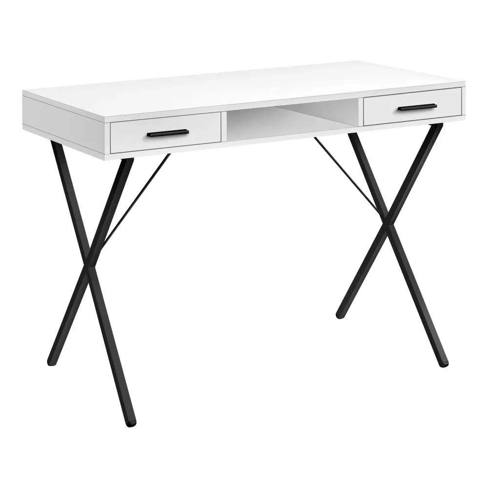 BUREAU D'ORDINATEUR - 42"L / BLANC / METAL NOIR ( Meuble Mtl )
