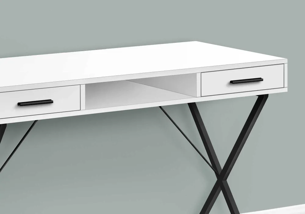 BUREAU D'ORDINATEUR - 42"L / BLANC / METAL NOIR ( Meuble Mtl )