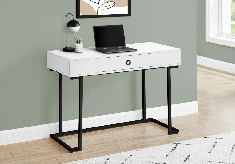 BUREAU D'ORDINATEUR - 42"L / BLANC / METAL NOIR