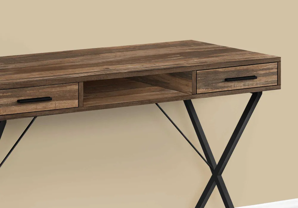 BUREAU D'ORDINATEUR - 42"L / BOIS DE RÉCUPÉRATION BRUN / MÉTAL NOIR