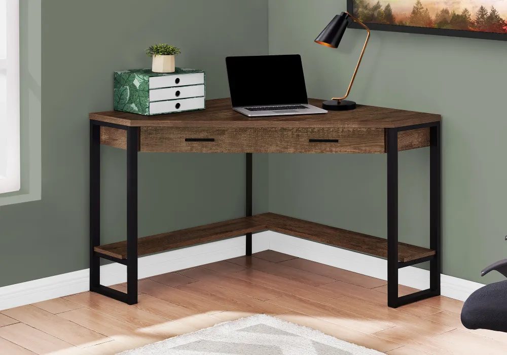 BUREAU D'ORDINATEUR - 42"L / COIN BOIS BRUN