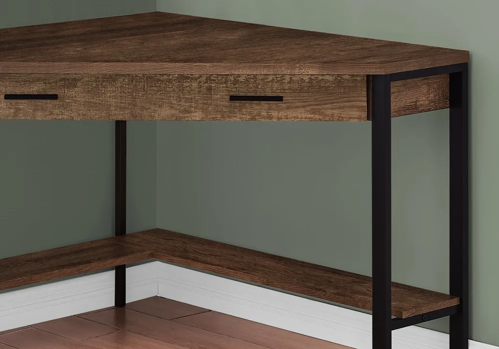 BUREAU D'ORDINATEUR - 42"L / COIN BOIS BRUN