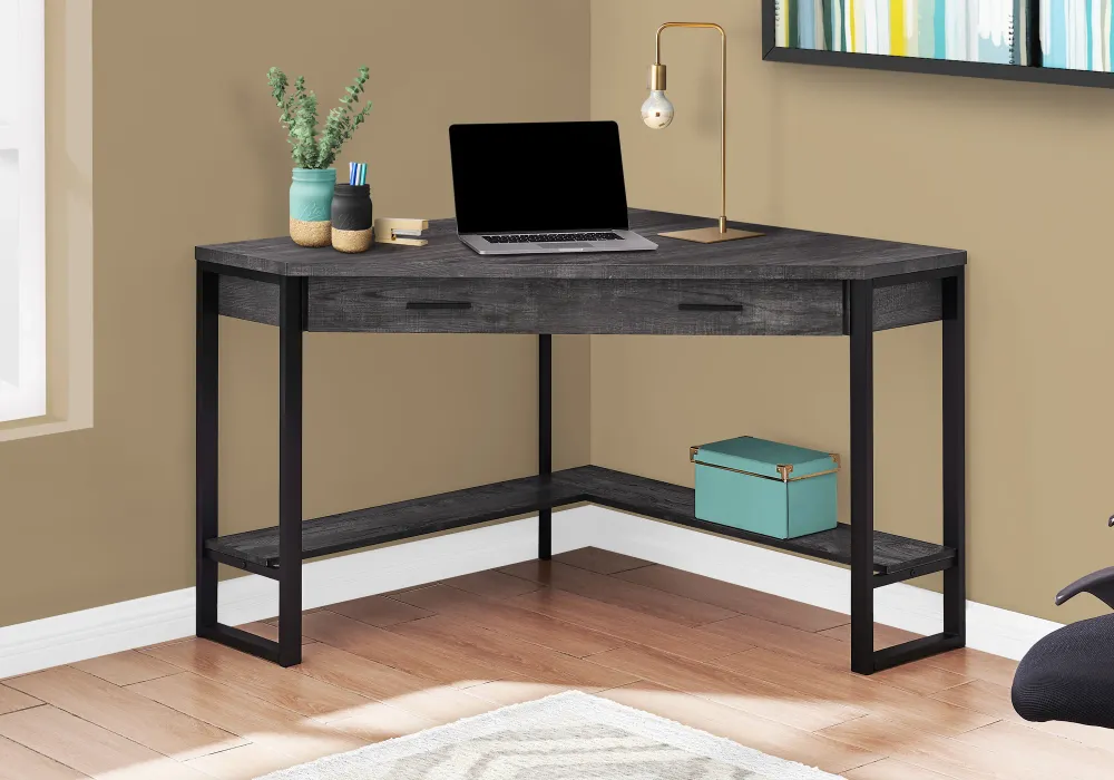BUREAU D'ORDINATEUR - 42"L / COIN BOIS RÉCUPÉRÉ NOIR
