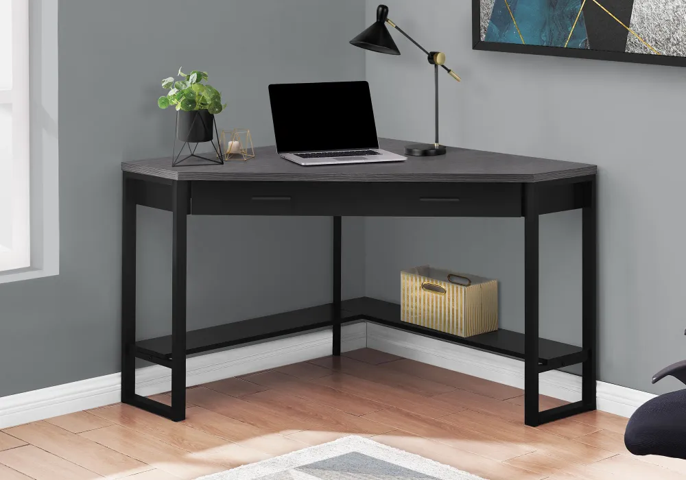 BUREAU D'ORDINATEUR - 42"L / NOIR / COIN SUPÉRIEUR GRIS / NOIR