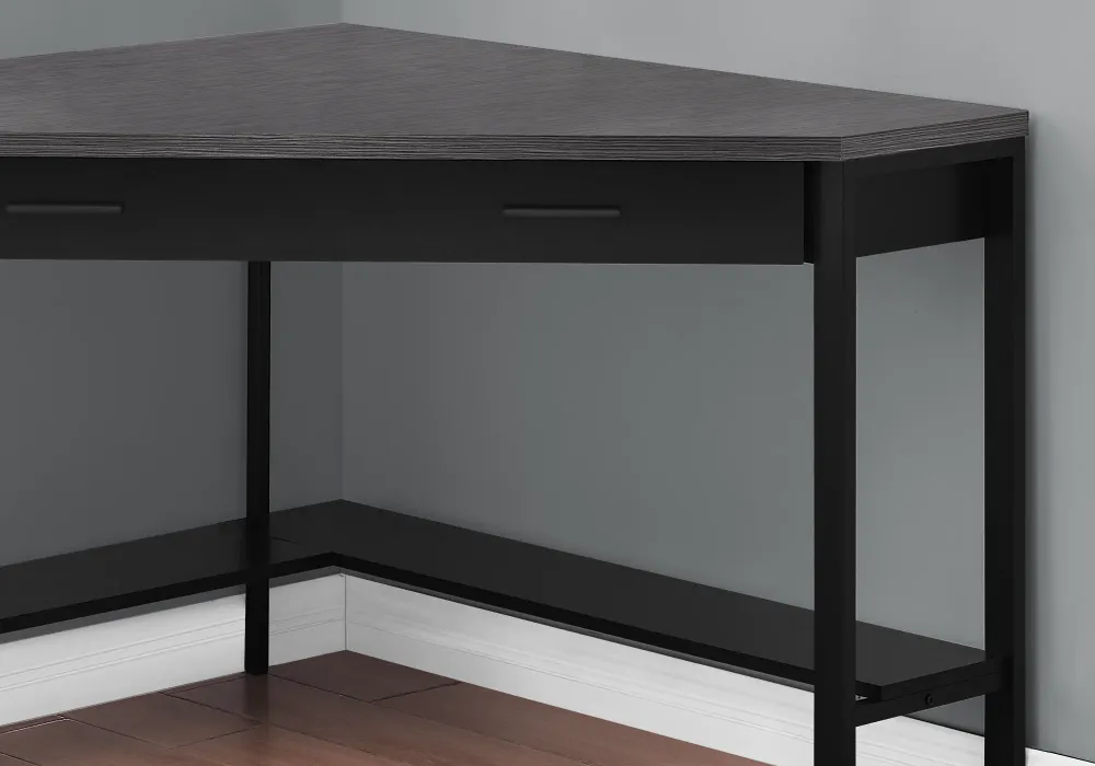 BUREAU D'ORDINATEUR - 42"L / NOIR / COIN SUPÉRIEUR GRIS / NOIR