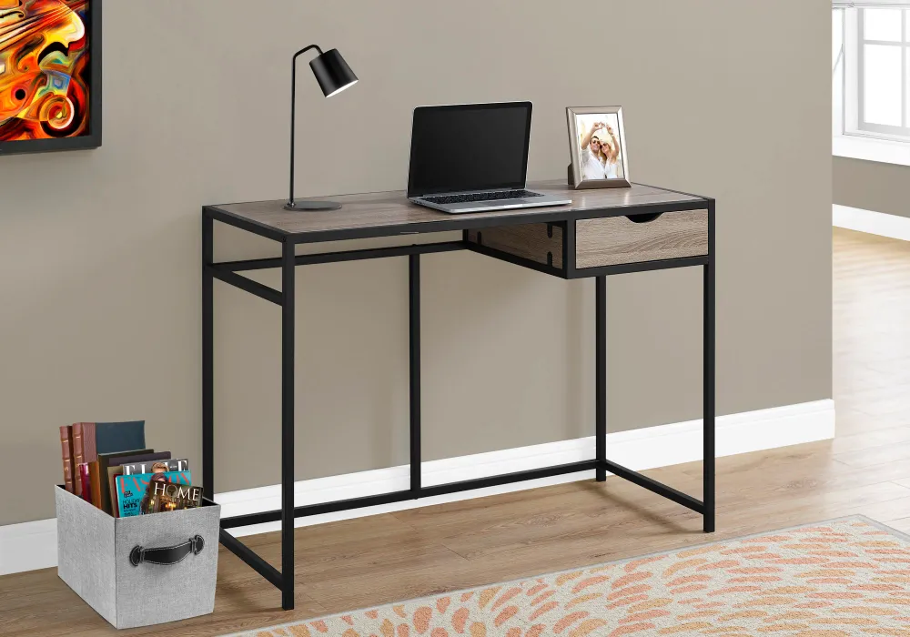 BUREAU D'ORDINATEUR - 42"L / TAUPE FONCE / METAL NOIR