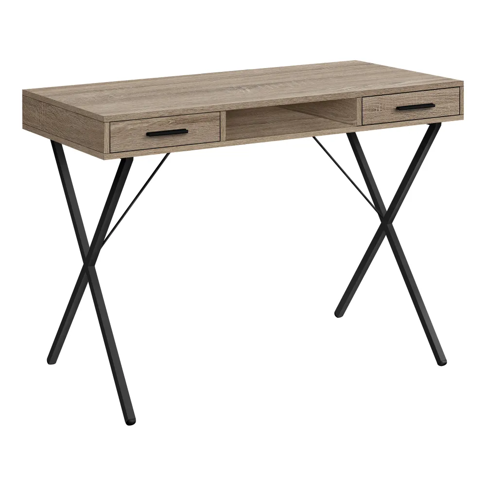 BUREAU D'ORDINATEUR - 42"L / TAUPE FONCE / METAL NOIR ( Meuble Mtl )