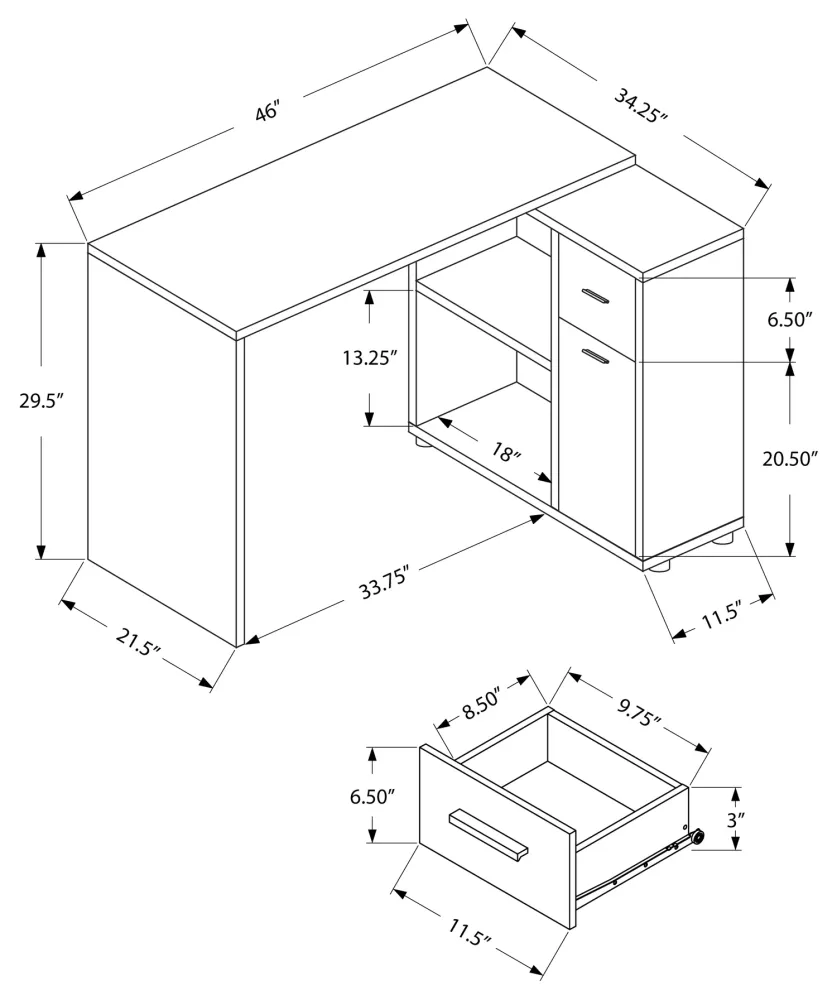 BUREAU D'ORDINATEUR - 46"L / CHÊNE BRUN / ARMOIRE DE RANGEMENT ( Meuble Mtl )