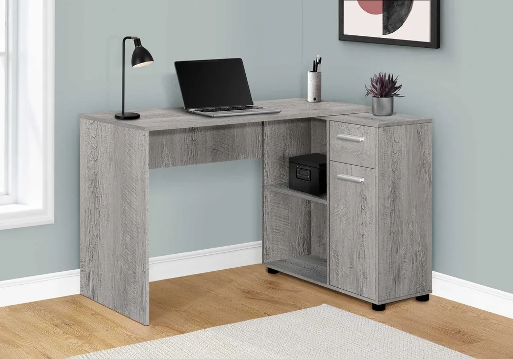 BUREAU D'ORDINATEUR - 46"L / GRIS INDUSTRIEL / ARMOIRE DE RANGEMENT ( Meuble Mtl )