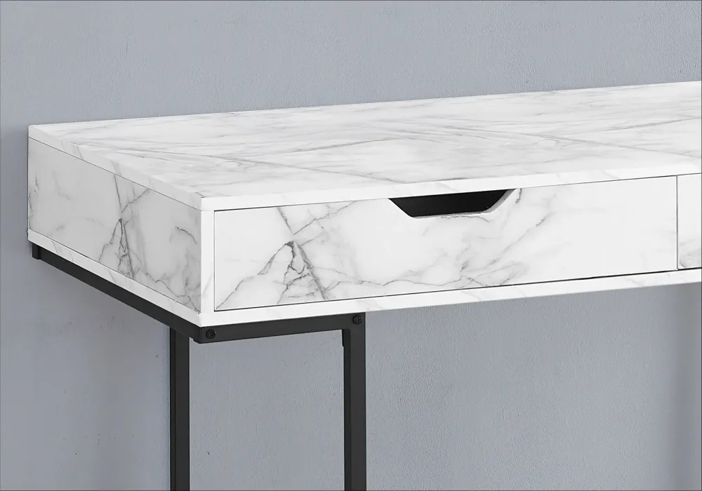 BUREAU D'ORDINATEUR - 48"L / ASPECT MARBRE BLANC / METAL NOIR