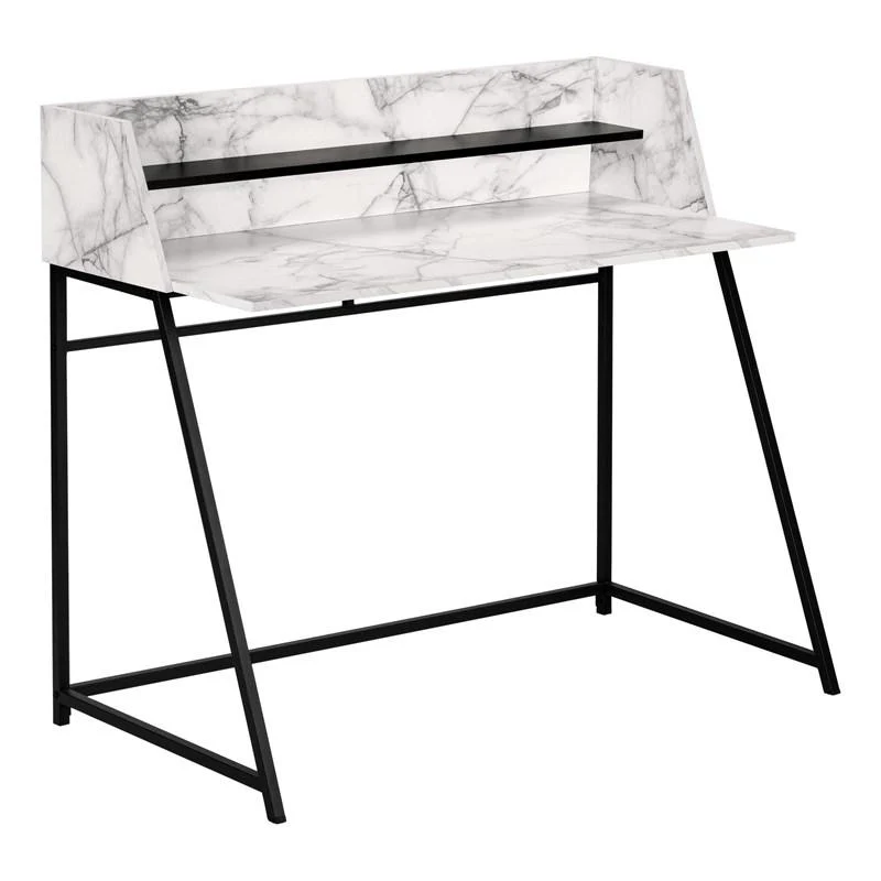 BUREAU D'ORDINATEUR - 48"L / ASPECT MARBRE BLANC / METAL NOIR