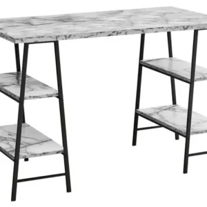 BUREAU D'ORDINATEUR - 48"L / ASPECT MARBRE BLANC / METAL NOIR