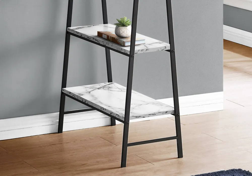 BUREAU D'ORDINATEUR - 48"L / ASPECT MARBRE BLANC / METAL NOIR