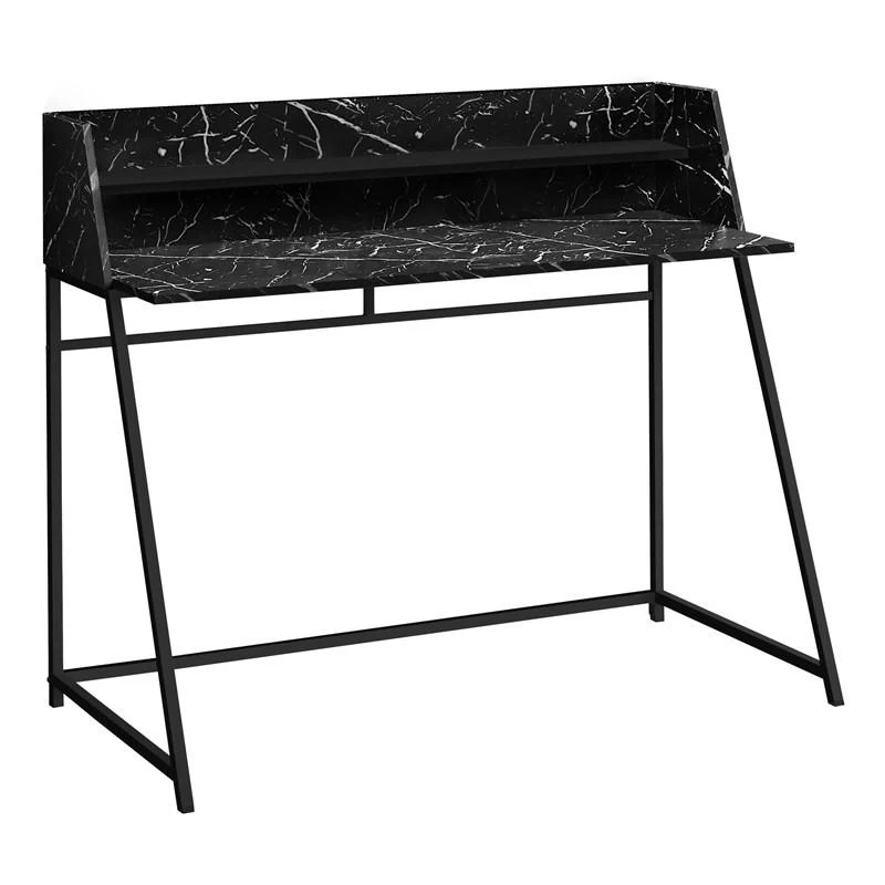 BUREAU D'ORDINATEUR - 48"L / ASPECT MARBRE NOIR / MÉTAL NOIR