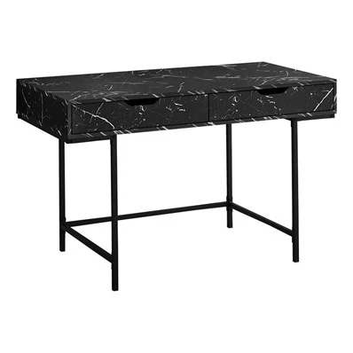 BUREAU D'ORDINATEUR - 48"L / ASPECT MARBRE NOIR / MÉTAL NOIR