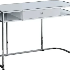 BUREAU D'ORDINATEUR - 48"L / BLANC BRILLANT / METAL CHROME