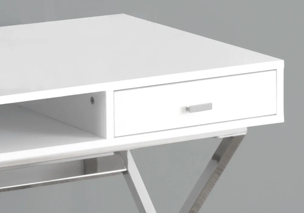BUREAU D'ORDINATEUR - 48"L / BLANC BRILLANT / METAL CHROME