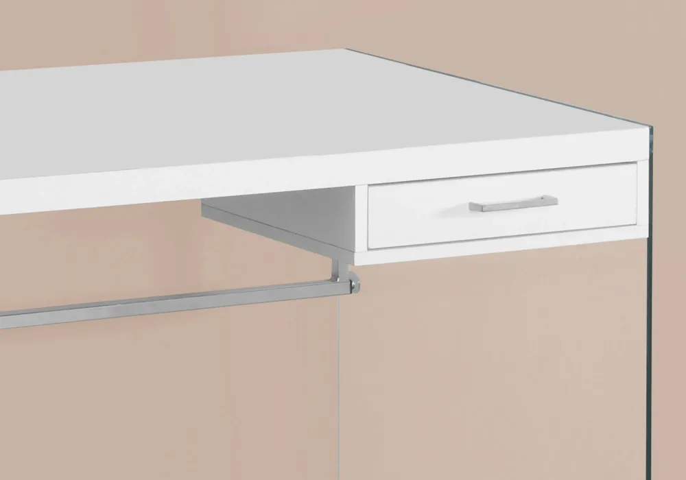 BUREAU D'ORDINATEUR - 48"L / BLANC BRILLANT / VERRE TREMPÉ