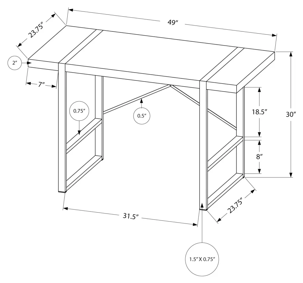 BUREAU D'ORDINATEUR - 48"L / BLANC / METAL ARGENT