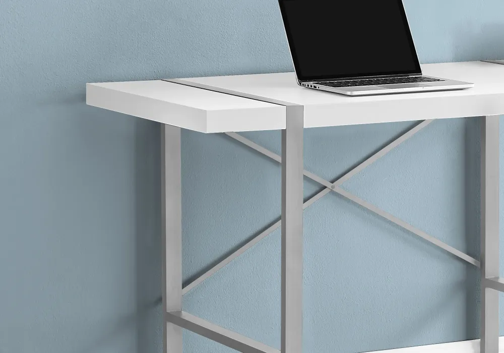 BUREAU D'ORDINATEUR - 48"L / BLANC / METAL ARGENT