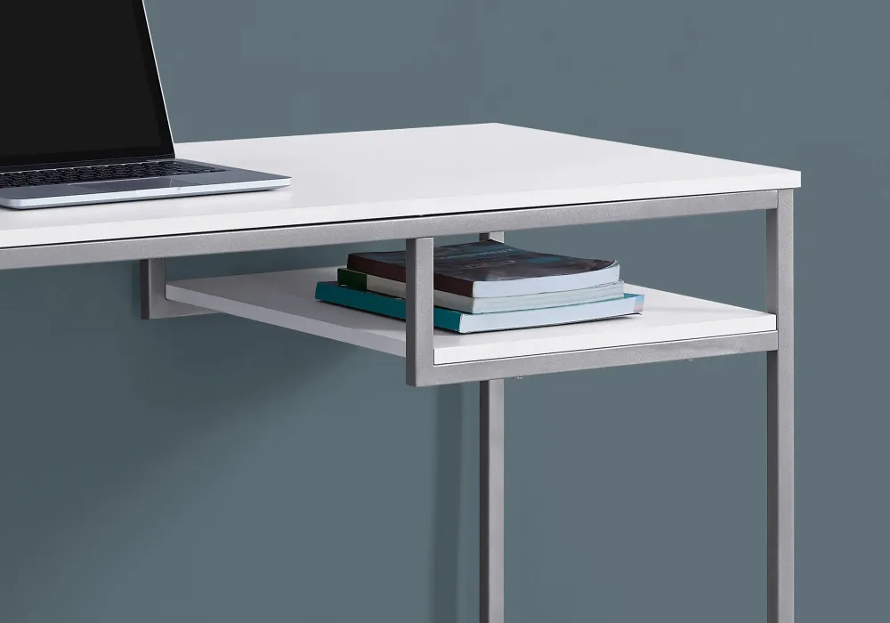 BUREAU D'ORDINATEUR - 48"L / BLANC / METAL ARGENT