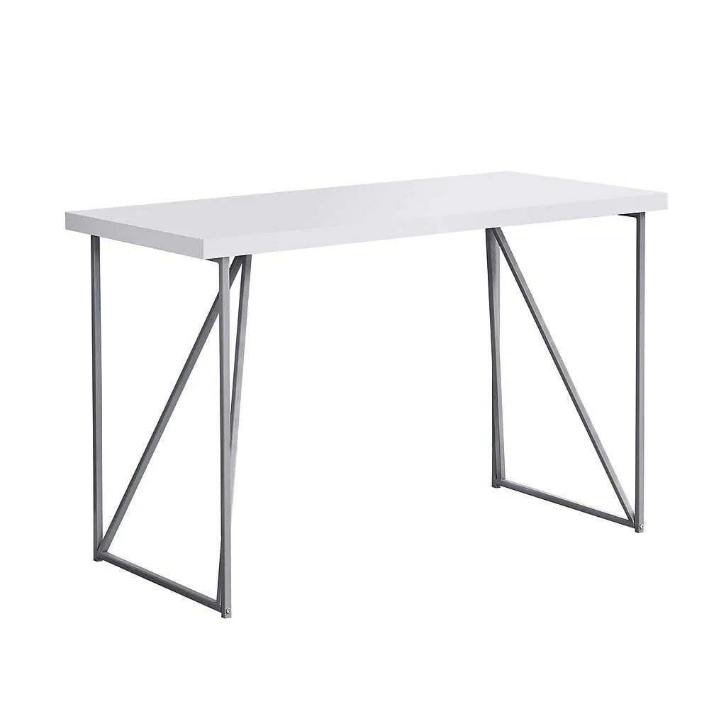 BUREAU D'ORDINATEUR - 48"L / BLANC / METAL ARGENT