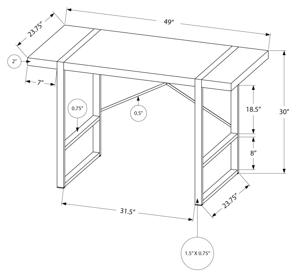 BUREAU D'ORDINATEUR - 48"L / BLANC / METAL NOIR