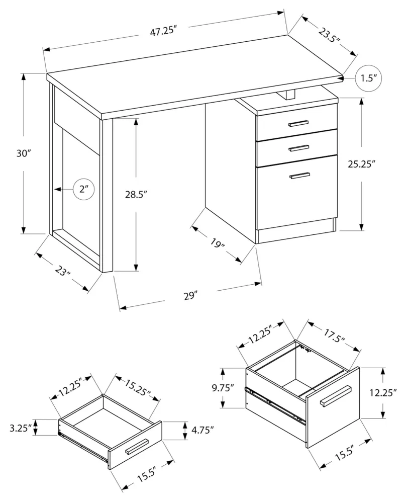 BUREAU D'ORDINATEUR - 48"L / BLANC ORIENTATION GAUCHE OU DROITE