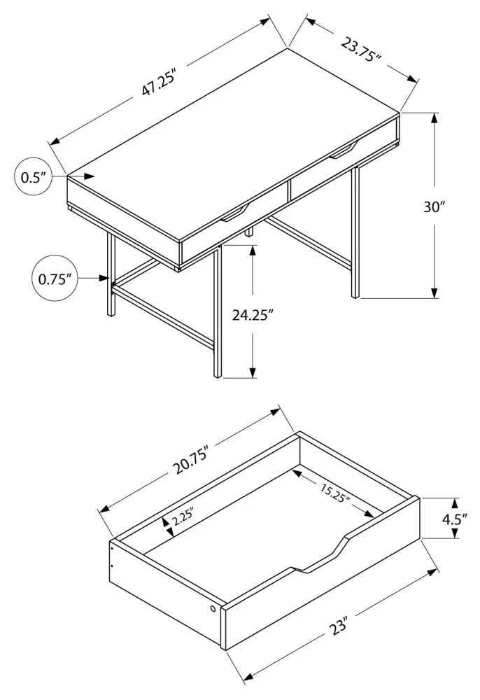 BUREAU D'ORDINATEUR - 48"L / BOIS DE RÉCUPÉRATION BRUN / MÉTAL NOIR