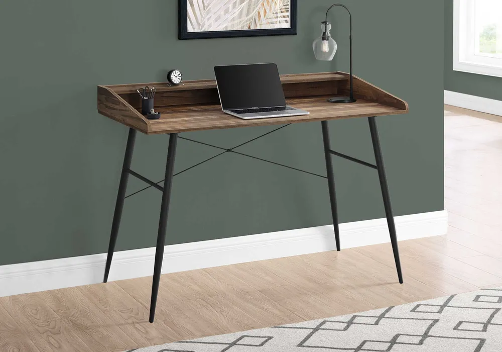 BUREAU D'ORDINATEUR - 48"L / BOIS DE RÉCUPÉRATION BRUN / MÉTAL NOIR Meuble Mtl )