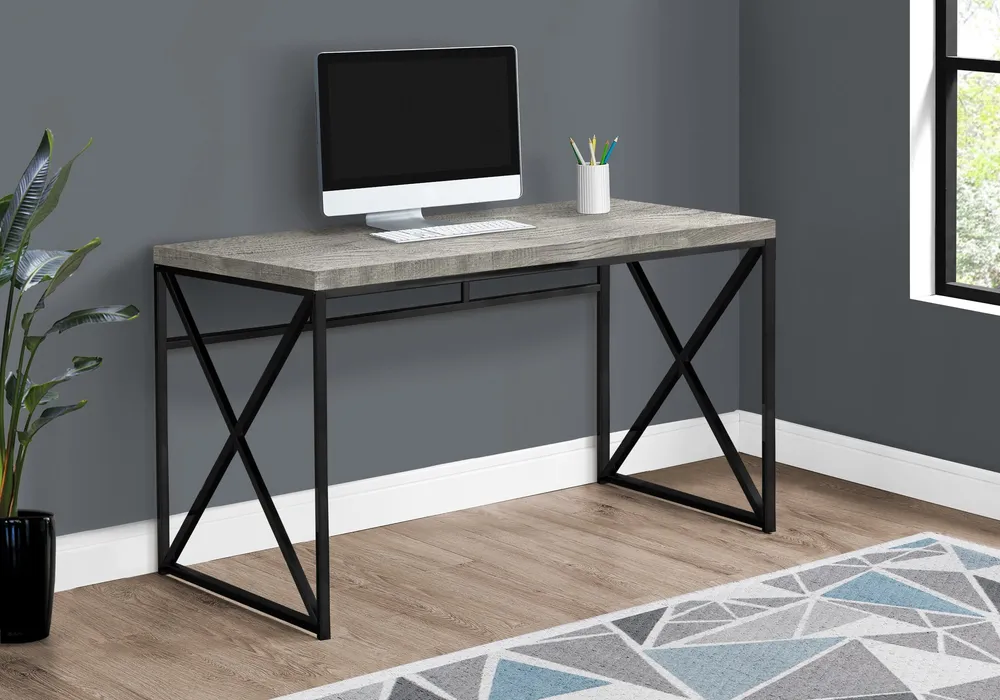 BUREAU D'ORDINATEUR - 48"L / BOIS DE RÉCUPÉRATION GRIS / MÉTAL NOIR
