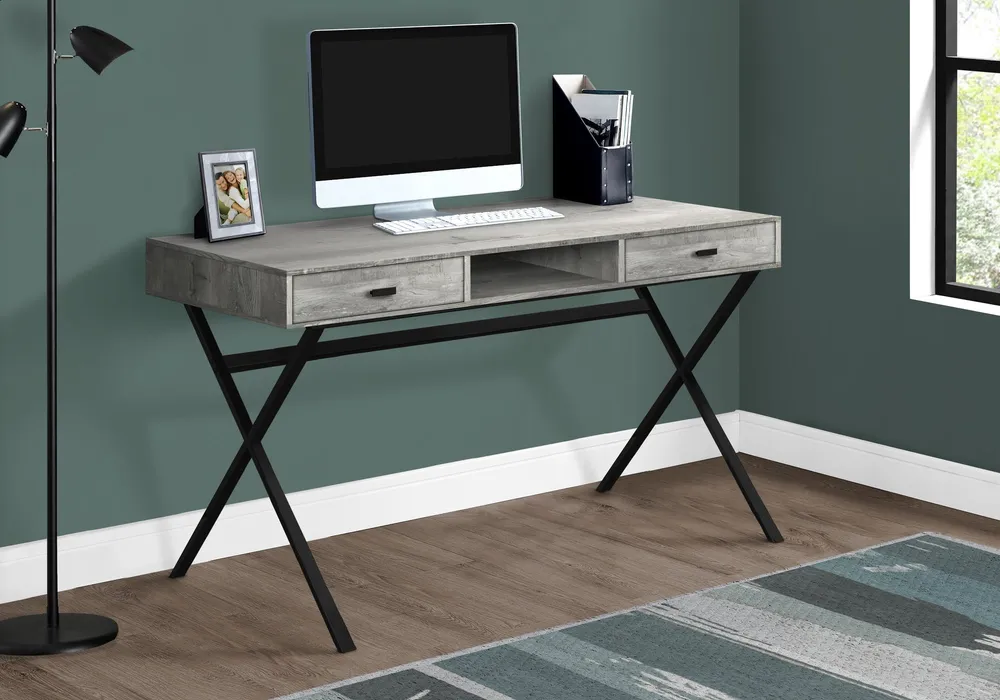 BUREAU D'ORDINATEUR - 48"L / BOIS DE RÉCUPÉRATION GRIS / MÉTAL NOIR