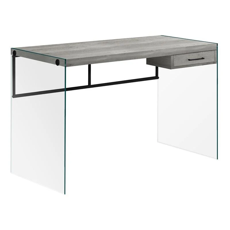 BUREAU D'ORDINATEUR - 48"L / BOIS DE RÉCUPÉRATION GRIS / PANNEAUX DE VERRE