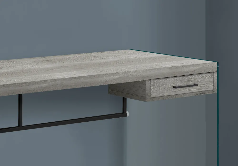 BUREAU D'ORDINATEUR - 48"L / BOIS DE RÉCUPÉRATION GRIS / PANNEAUX DE VERRE