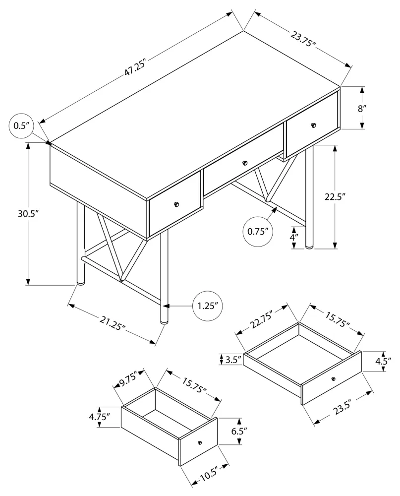 BUREAU D'ORDINATEUR - 48"L / BOIS DE RÉCUPÉRATION LÉGER / MÉTAL NOIR ( Meuble Mtl )