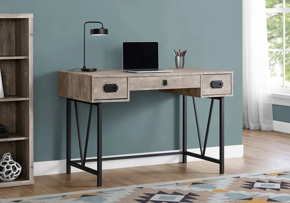 BUREAU D'ORDINATEUR - 48"L / BOIS DE RÉCUPÉRATION TAUPE / MÉTAL NOIR