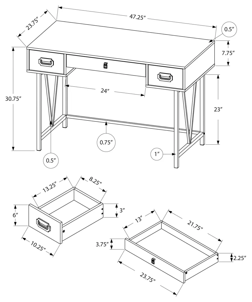BUREAU D'ORDINATEUR - 48"L / BOIS DE RÉCUPÉRATION TAUPE / MÉTAL NOIR
