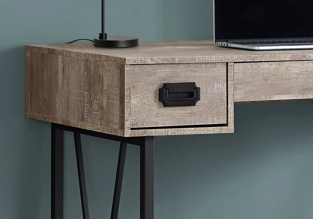 BUREAU D'ORDINATEUR - 48"L / BOIS DE RÉCUPÉRATION TAUPE / MÉTAL NOIR
